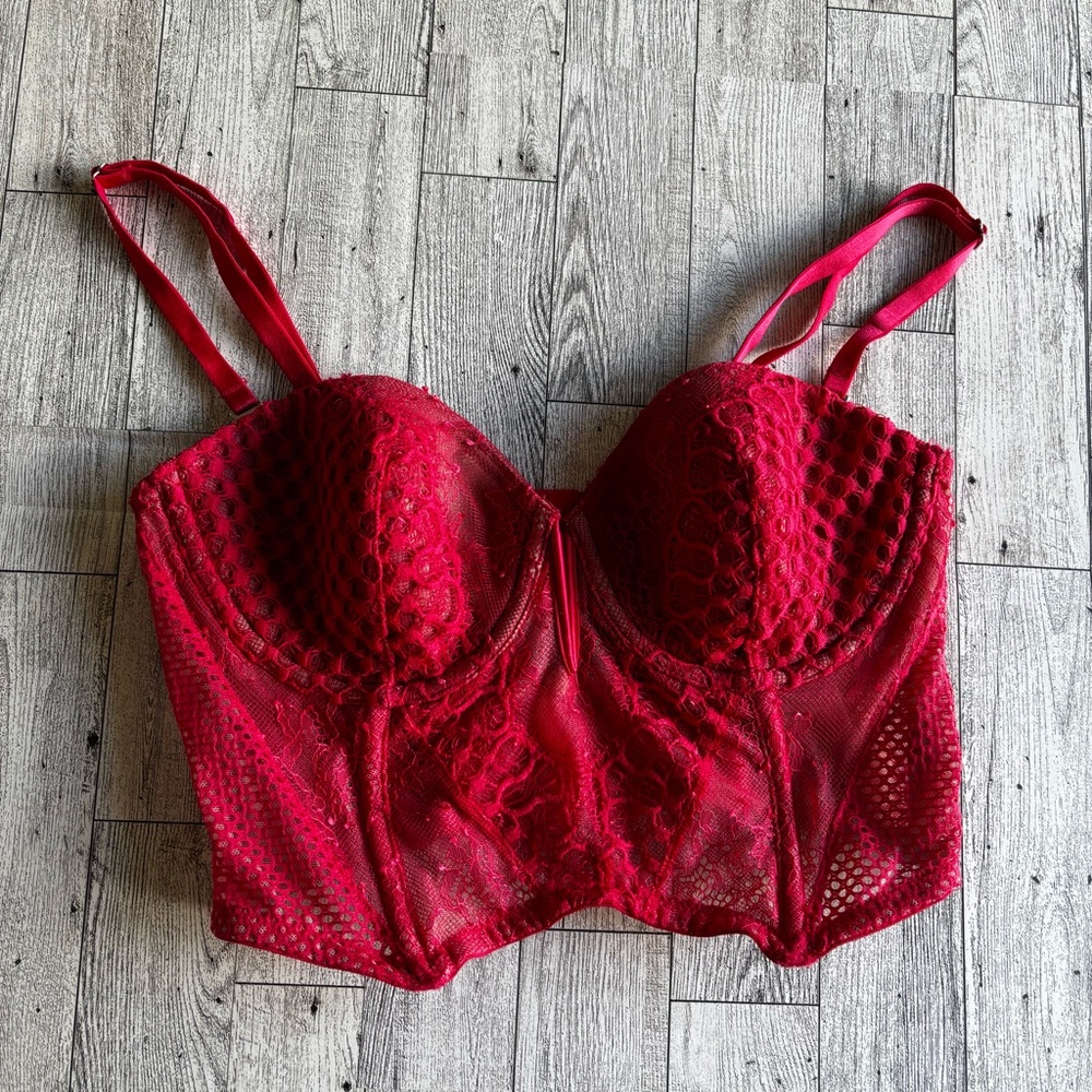 Red Lace‎ Bra Victoria’s Secret Bustier Top 34 C